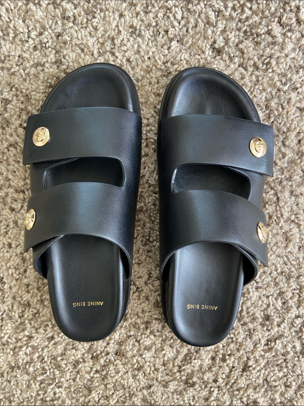 Anine Bing Ella Slides in Black - sz 39